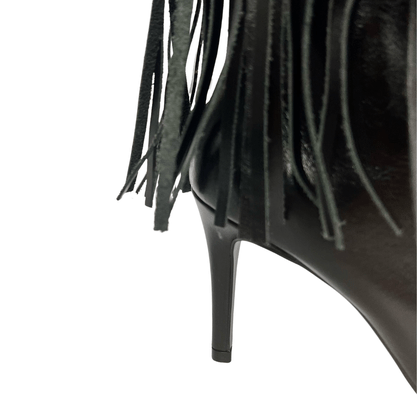 Bota Berti Maria Feminina Cano longo Franja Preto Couro