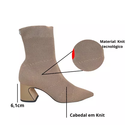 Bota Carrano Feminina Cano Curto Knit Dark Almond