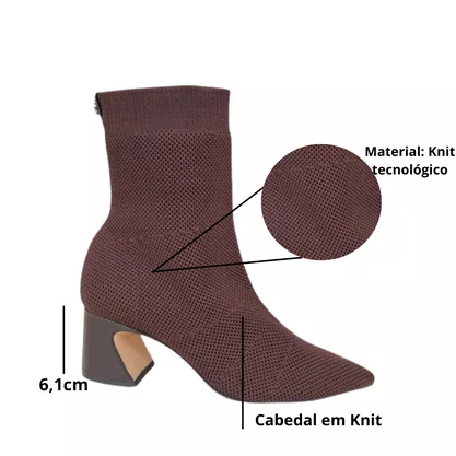 Bota Carrano Feminina Cano Curto Knit Dark Brown