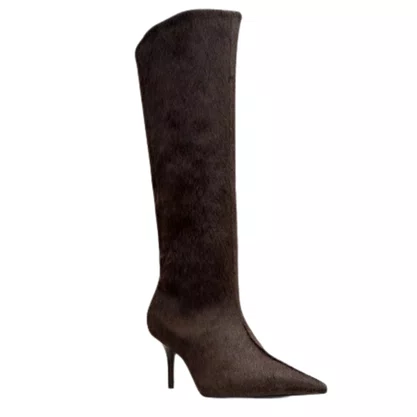 Bota Carrano Feminina Unique Cano Longo Pelo Marrom Dark Brown