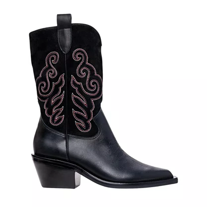 Bota Carrano Feminina Western Bordado Black Smooth Couro