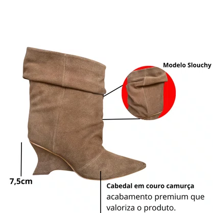 Bota Cecconallo Feminina Slouchy Pecan Couro Camurça