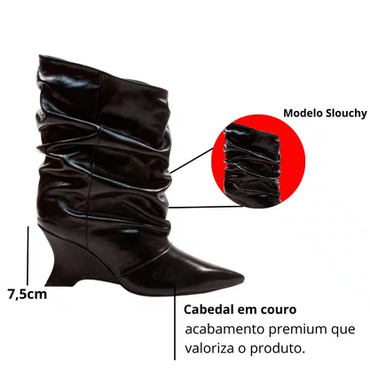 Bota Cecconello Feminina Slouchy Preta Couro