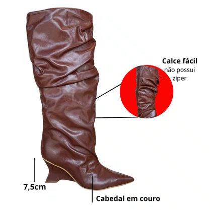 Bota Cecconello Slouchy Feminina Cognac Couro 