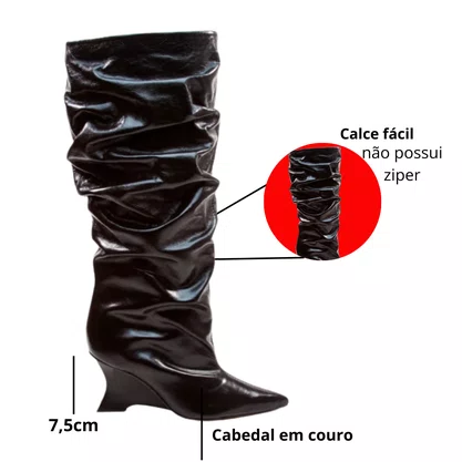Bota Cecconello Slouchy Feminina Preta Couro