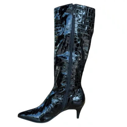 Bota Jorge Bischoff Feminina Cano Alto Preta Couro Croco