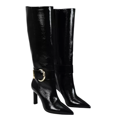 Bota Jorge Bischoff Feminina Cano Alto Preto Couro Verniz