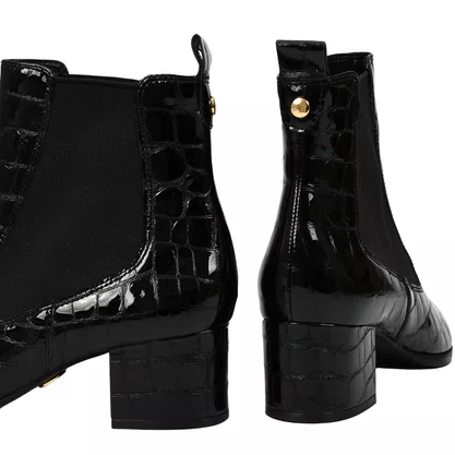 Bota Jorge Bischoff Feminina Cano Baixo Preta Couro Croco