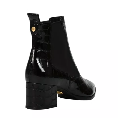 Bota Jorge Bischoff Feminina Cano Baixo Preta Couro Croco