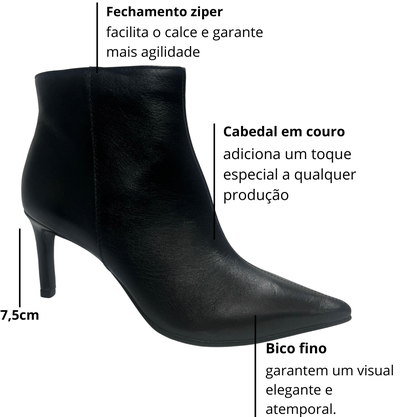 Bota Jorge Bischoff Feminina Cano Baixo Preto Couro