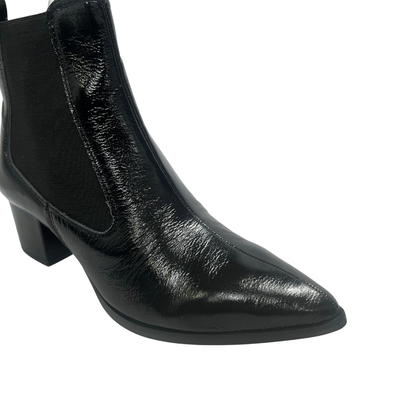 Bota Jorge Bischoff Feminina Cano Baixo Preto Couro Verniz
