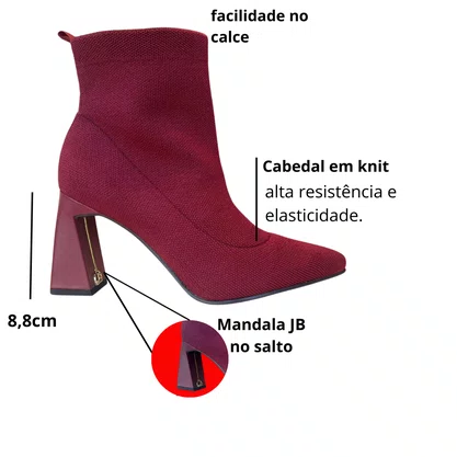 Bota Jorge Bischoff Feminina Cano Baixo Vinho Knit