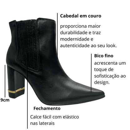 Bota Jorge Bischoff Feminina Salto Alto Preta Couro