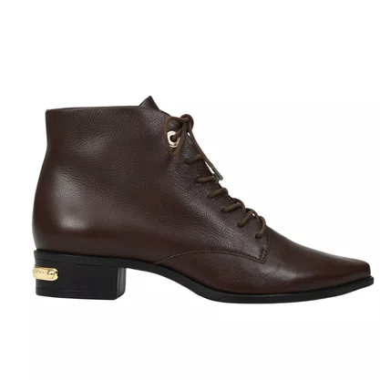 Bota Jorge Bischoff Feminina Salto Baixo Marrom Couro