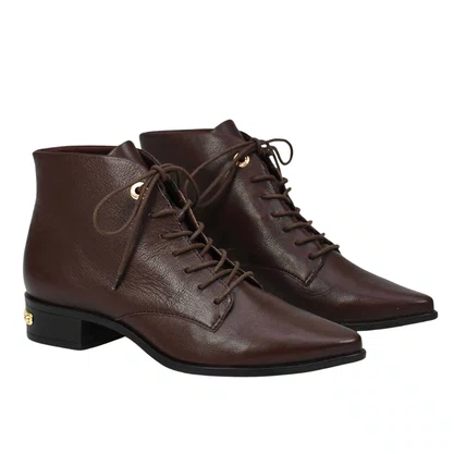 Bota Jorge Bischoff Feminina Salto Baixo Marrom Couro