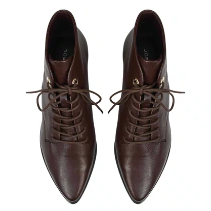 Bota Jorge Bischoff Feminina Salto Baixo Marrom Couro