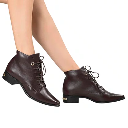 Bota Jorge Bischoff Feminina Salto Baixo Marrom Couro