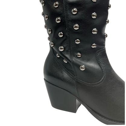 Bota Jorge Bischoff Feminina Western Tachas Preto Couro
