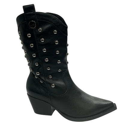 Bota Jorge Bischoff Feminina Western Tachas Preto Couro