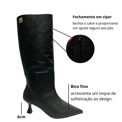 Bota Lança Perfume Feminina Cano Longo Preto Couro