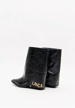 Bota Lança perfume Feminina Fold Over Preto Couro