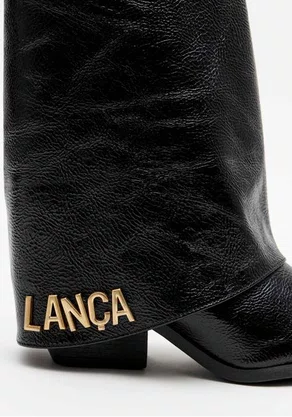 Bota Lança perfume Feminina Fold Over Preto Couro