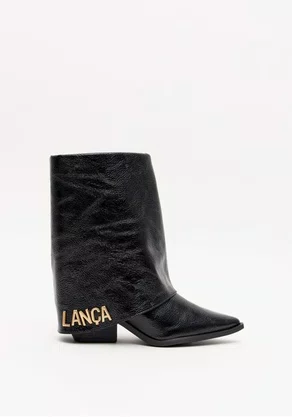 Bota Lança perfume Feminina Fold Over Preto Couro