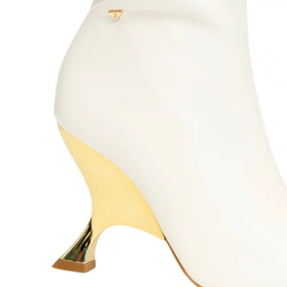 Bota lança Perfume Feminina Slouch Salto Metalizado Couro