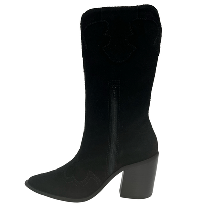 Bota Lança Perfume Feminina western Preto Couro Ccamurça