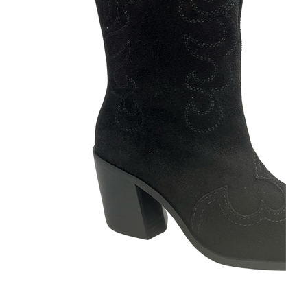 Bota Lança Perfume Feminina western Preto Couro Ccamurça