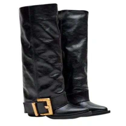 Bota Lança Perfume Fold Over Feminina Fivela Couro 