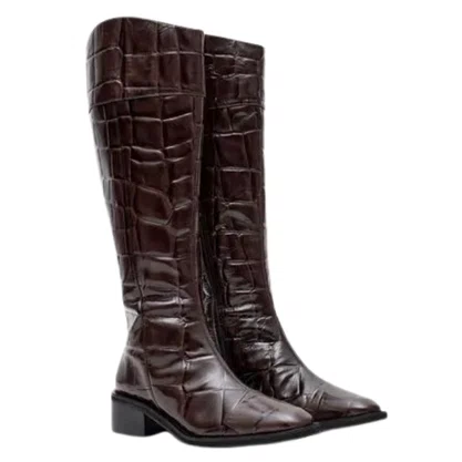 Bota Lança Perfume Montaria Feminina Coffee Couro Croco
