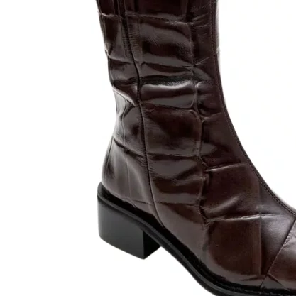 Bota Lança Perfume Montaria Feminina Coffee Couro Croco