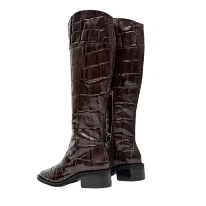 Bota Lança Perfume Montaria Feminina Coffee Couro Croco