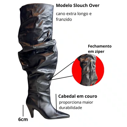 Bota Lança Perfume Slouch Over Feminina Preta Couro