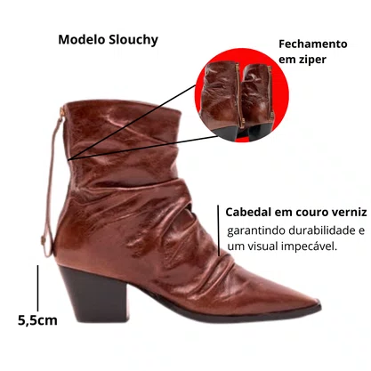 Bota Lança Perfume Slouchy Feminina Coffee Couro Verniz