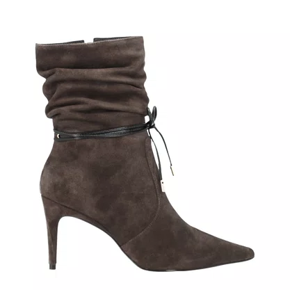 Bota Luz da Lua Feminina Cano Curto Cacau Couro Camurça