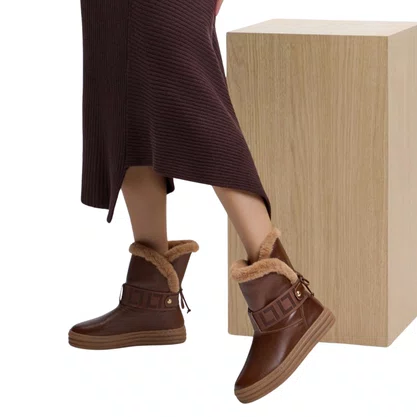 Bota Lua da Lua Feminina Pelo Trufa Bege Couro