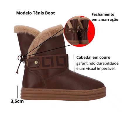 Bota Lua da Lua Feminina Pelo Trufa Bege Couro