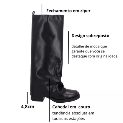 Bota Luiza Barcelos Feminina Cano Alto Sobreposto Couro