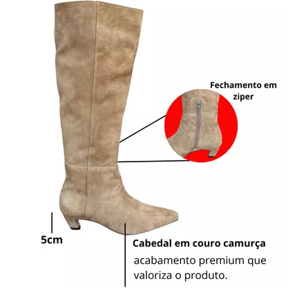 Bota Luiza Barcelos Feminina Cano Longo Fendi Couro Camurça