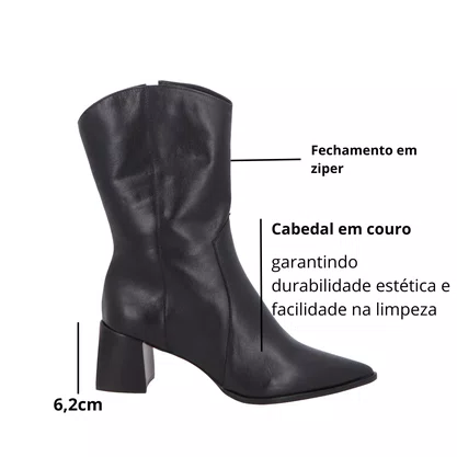 Bota Luiza Barcelos Feminina Cano Médio Preta Couro