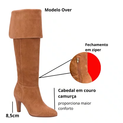 Bota Luiza Barcelos Over Feminina Caramelo Couro Camurça