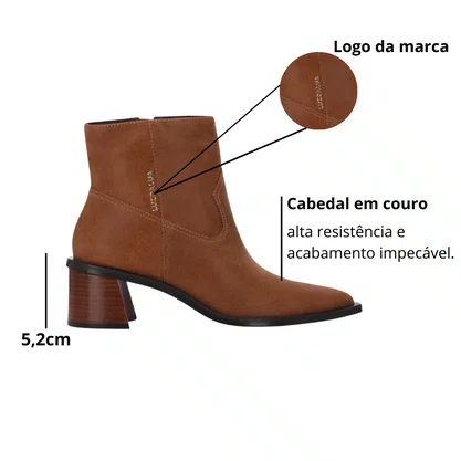 Bota Luz da Lua Feminina Cano Curto Canela Couro