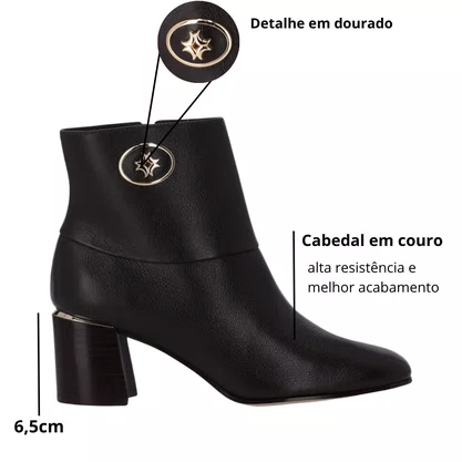 Bota Luz da Lua Feminina Cano Curto Couro Preta