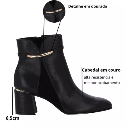 Bota Luz da Lua Feminina Cano Curto Preto Couro