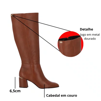 Bota Luz da Lua Feminina Cano Longo Arenito Canela Couro