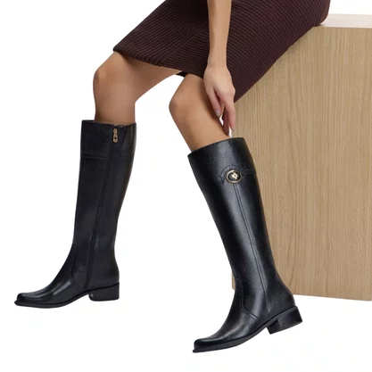 Bota Luz da Lua Feminina Cano Longo Preta Couro