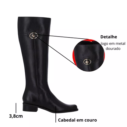 Bota Luz da Lua Feminina Cano Longo Preta Couro