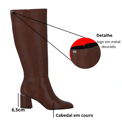Bota Luz da Lua Feminina Cano Longo Trufa Couro
